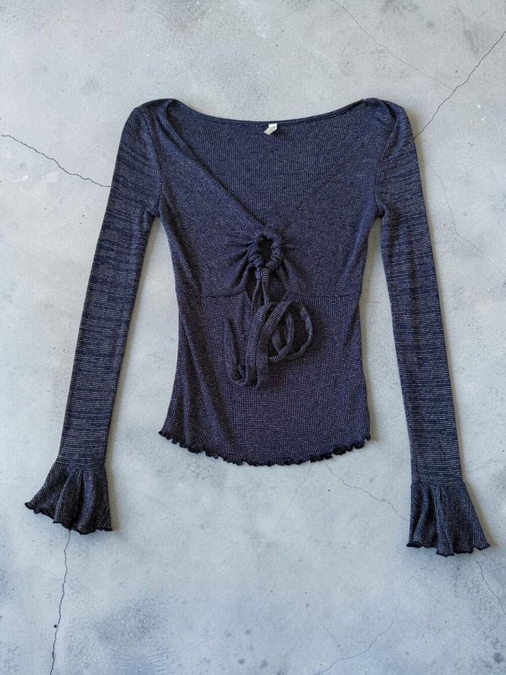 FREE PEOPLE Navy Blue Metallic Long Sleeve Top Size XS